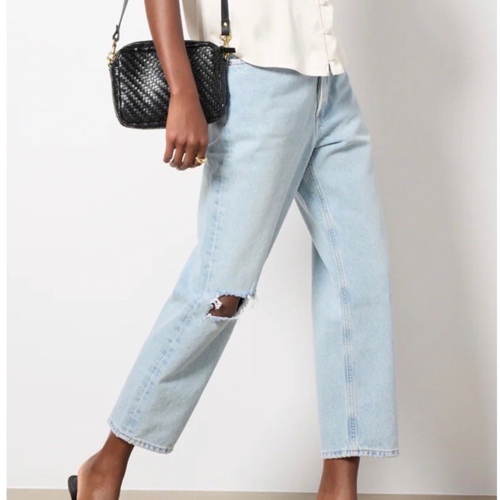 AGOLDE 90s Crop Distressed Denim Jeans Light Blue Wash Size 30 Hole Knee